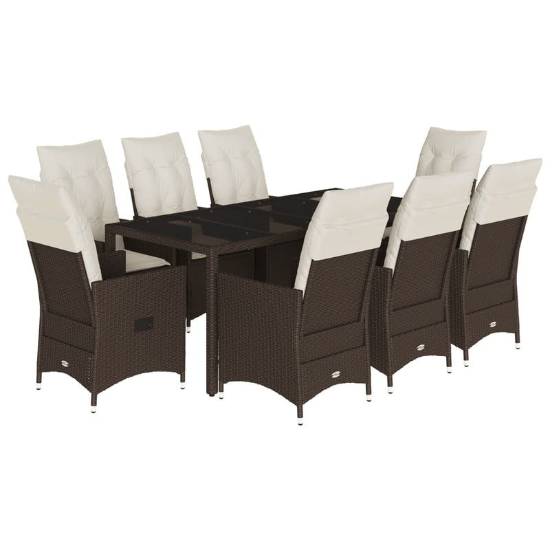 Set mobilier de grădină cu perne, 9 piese, maro, poliratan