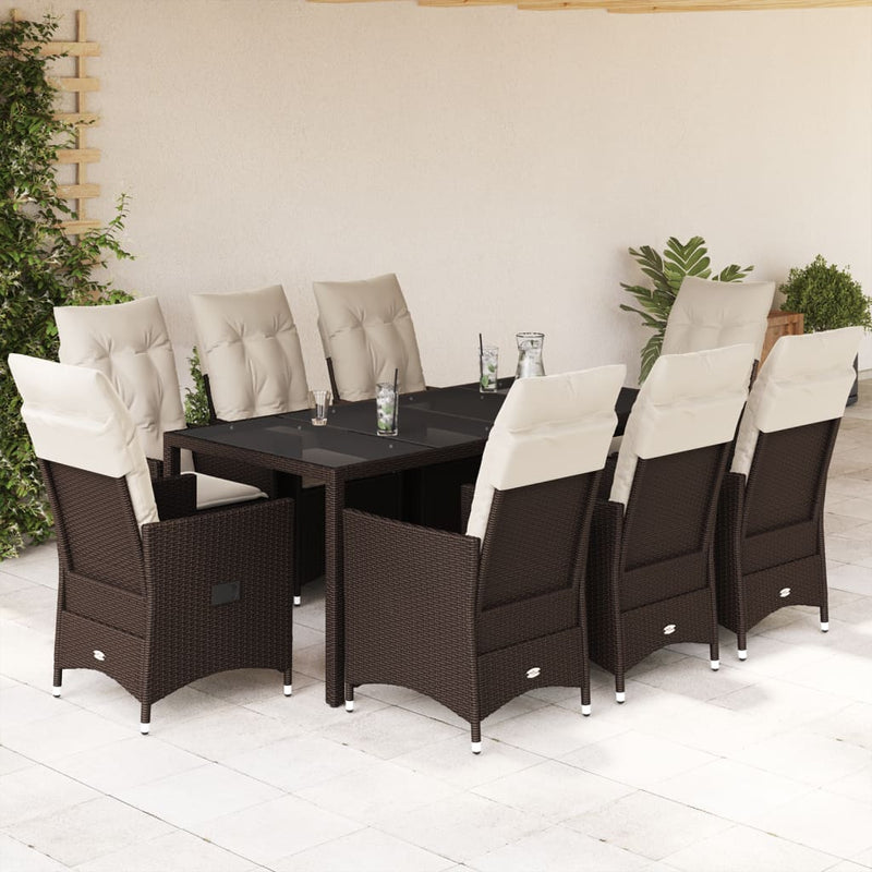 Set mobilier de grădină cu perne, 9 piese, maro, poliratan