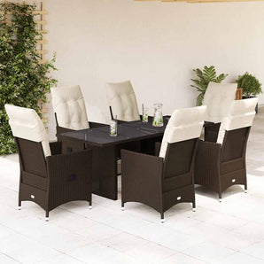 Set mobilier de grădină cu perne, 7 piese, maro, poliratan