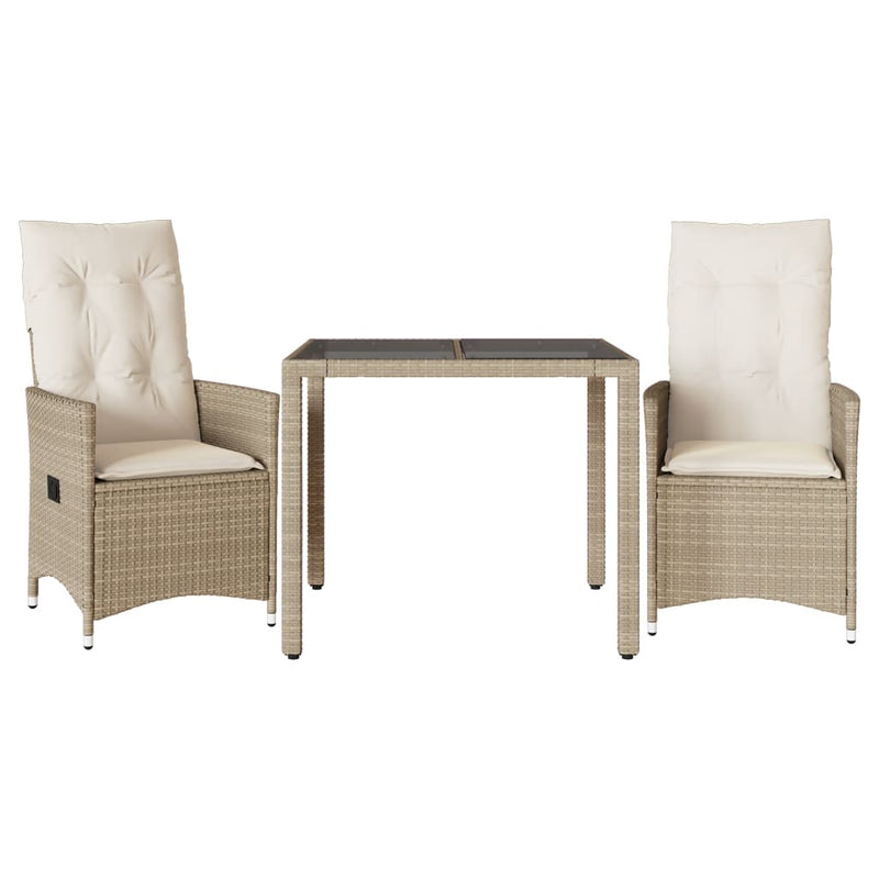 Set bistro cu perne, 3 piese, bej, poliratan