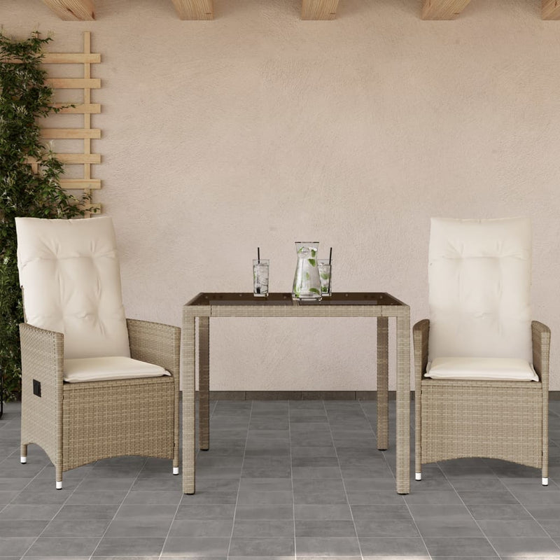 Set bistro cu perne, 3 piese, bej, poliratan