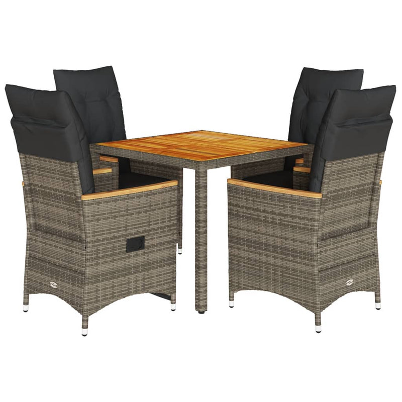 Set mobilier de grădină cu perne, 5 piese, gri, poliratan