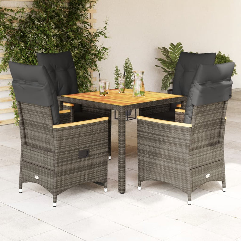 Set mobilier de grădină cu perne, 5 piese, gri, poliratan