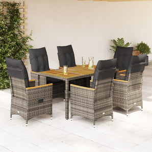 Set mobilier de grădină cu perne, 7 piese, gri, poliratan