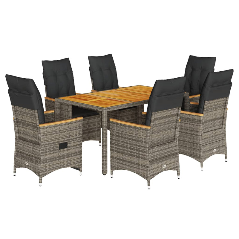 Set mobilier de grădină cu perne, 7 piese, gri, poliratan