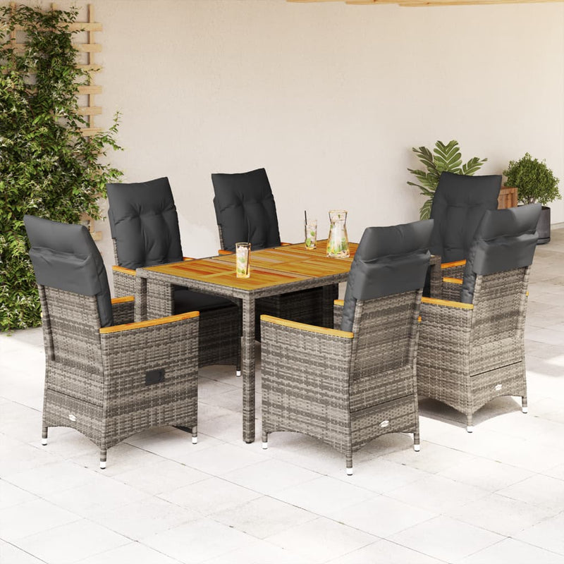 Set mobilier de grădină cu perne, 7 piese, gri, poliratan