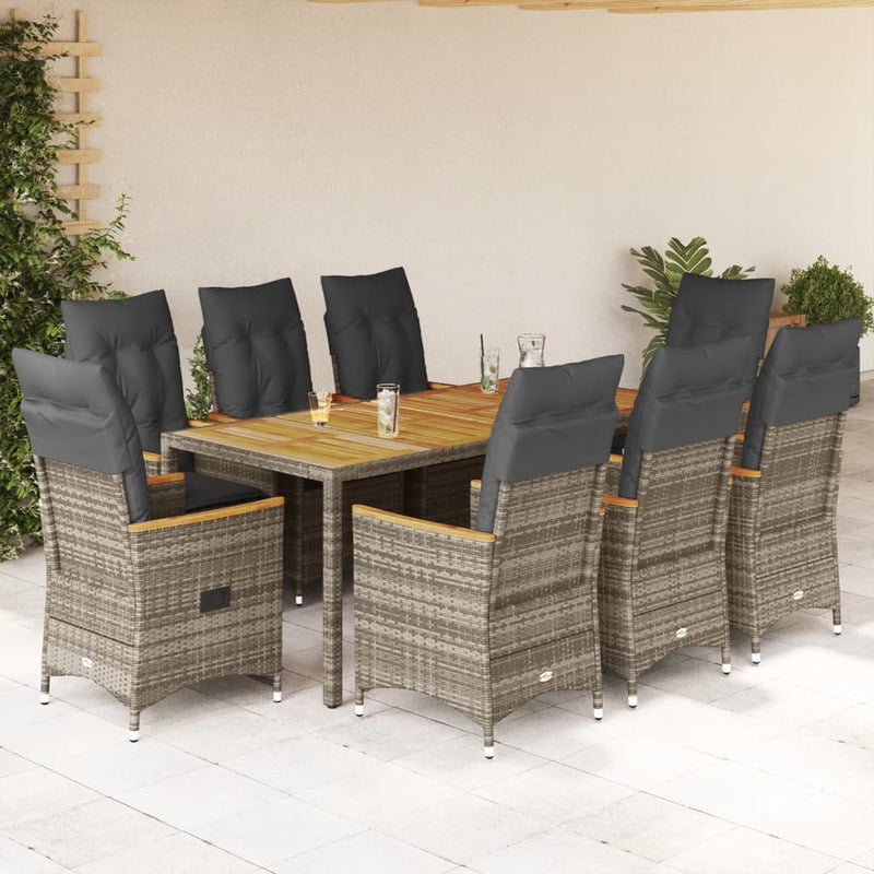 Set mobilier grădină cu perne, 9 piese, gri, poliratan
