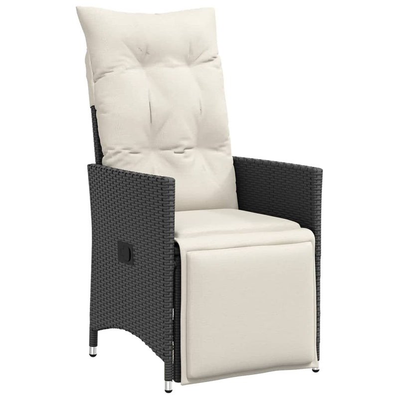 Set bistro cu perne, 3 piese, negru, poliratan