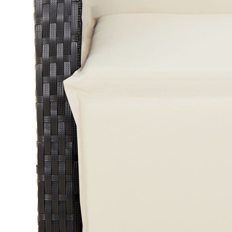 Set bistro cu perne, 3 piese, negru, poliratan