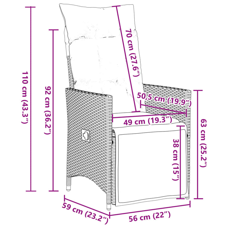 Set bistro cu perne, 3 piese, negru, poliratan