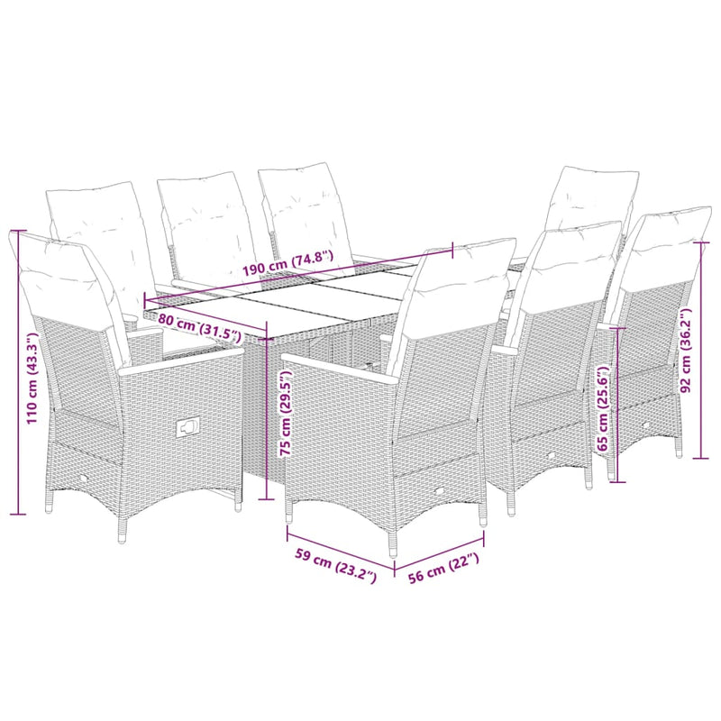 Set mobilier de grădină cu perne, 7 piese, negru, poliratan