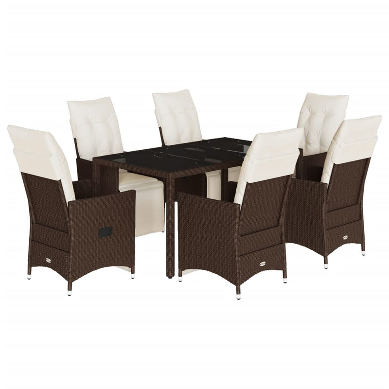 Set bistro de grădină cu perne, 7 piese, maro, poliratan