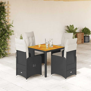 Set bistro de grădină cu perne, 5 piese, negru, poliratan
