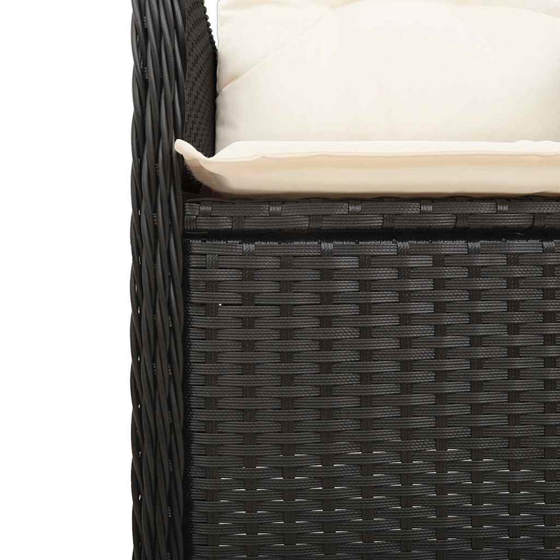 Set bistro de grădină cu perne, 5 piese, negru, poliratan