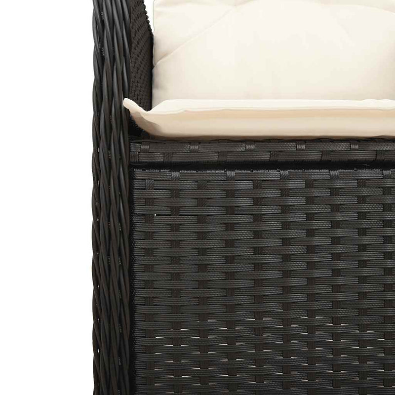 Set bistro de grădină, 7 piese, cu perne, negru, poliratan