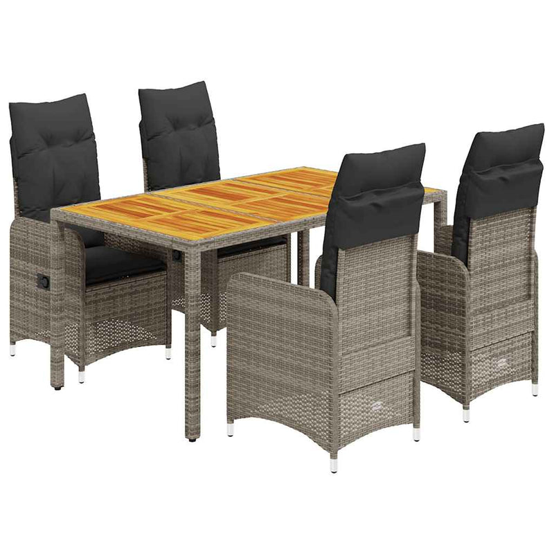 Set bistro de grădină cu perne, 5 piese, gri, poliratan