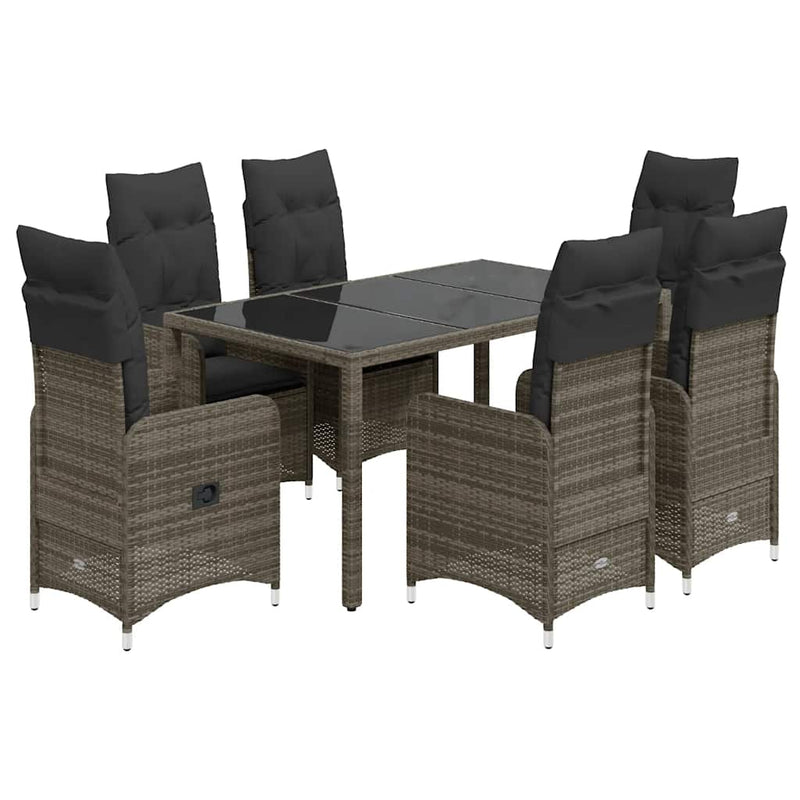 Set bistro de grădină cu perne, 7 piese, gri, poliratan