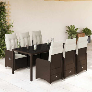 Set bistro de grădină cu perne, 7 piese, maro, poliratan