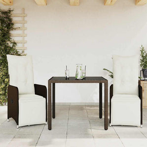 Set bistro de grădină, 3 piese, cu perne, maro, poliratan