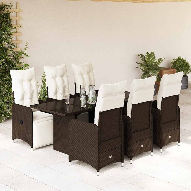 Set bistro de grădină cu perne, 7 piese, maro, poliratan