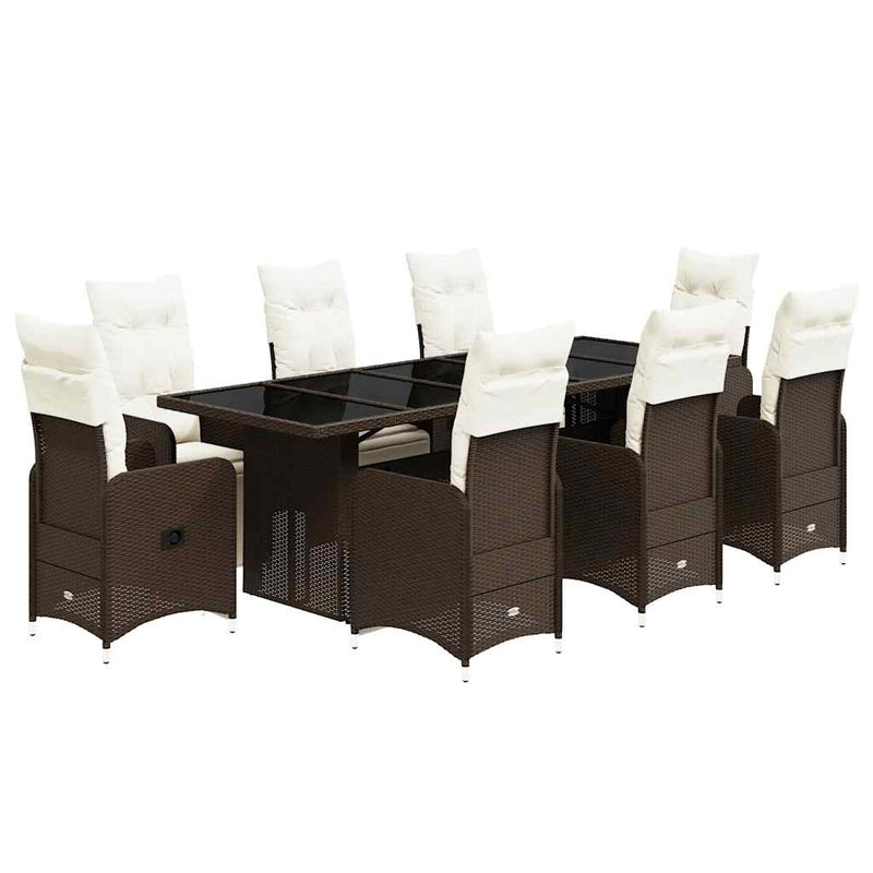 Set bistro de grădină cu perne, 9 piese, maro, poliratan