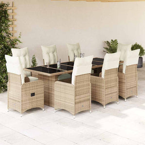 Set bistro de grădină, 9 piese, cu perne, bej, poliratan