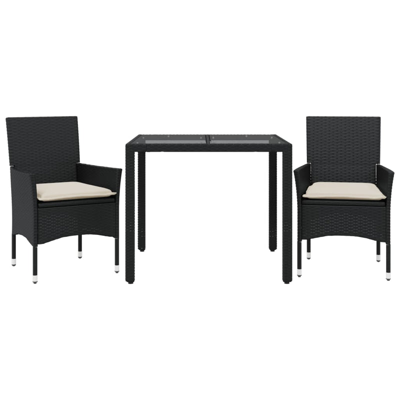 Set mobilier de grădină cu perne 3 piese negru poliratan&sticlă