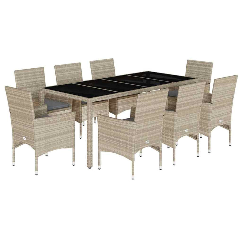Set mobilier de grădină cu perne 9 piese gri poliratan & sticlă