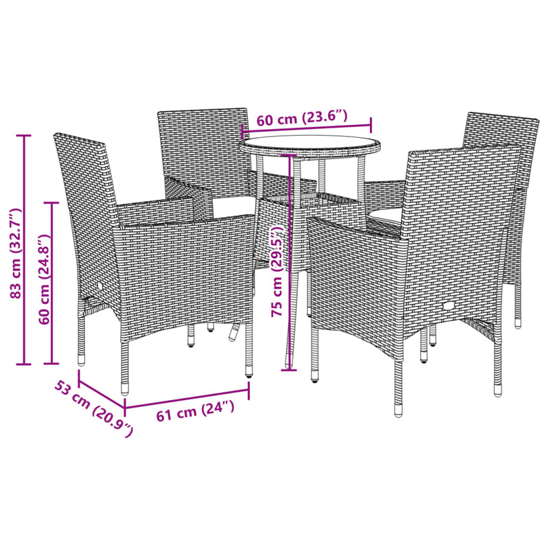 Set mobilier de grădină cu perne 5 piese gri poliratan & sticlă
