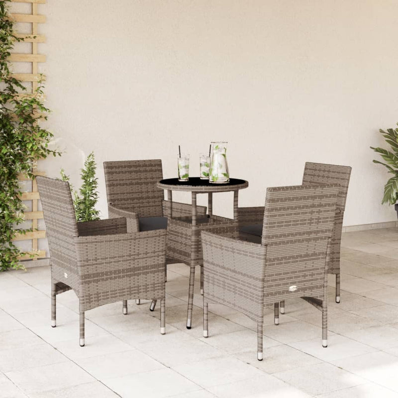 Set mobilier de grădină cu perne 5 piese gri poliratan & sticlă