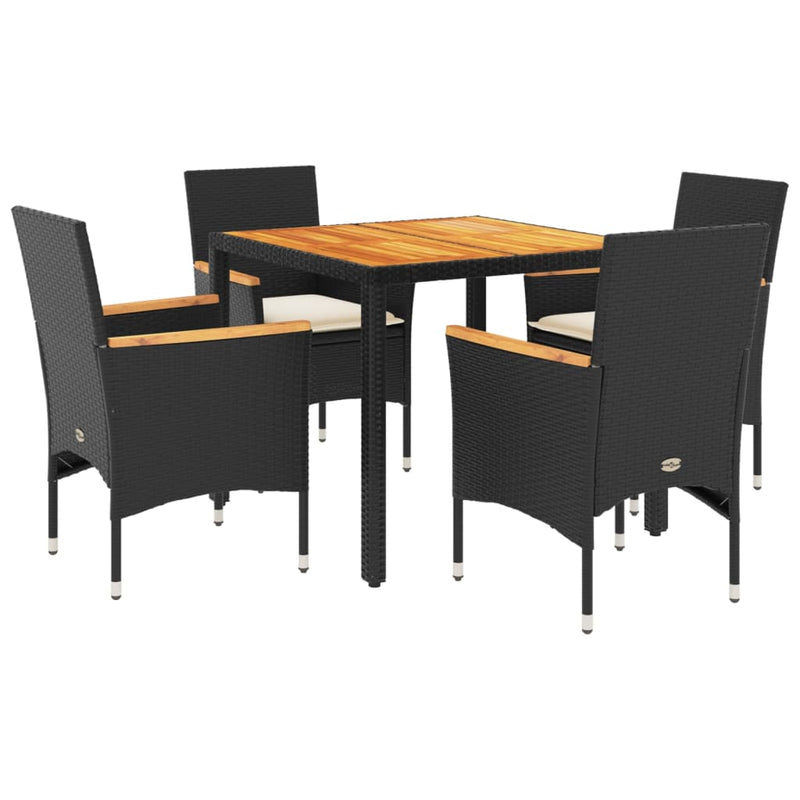 Set mobilier grădină perne 5 piese negru poliratan/lemn acacia