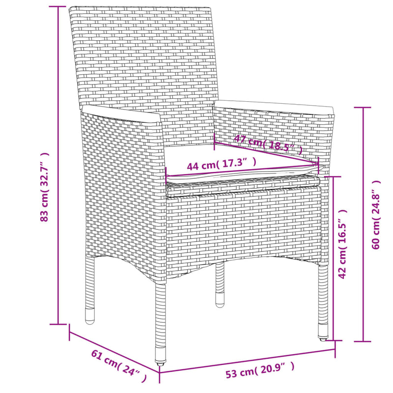 Set mobilier grădină perne 7 piese negru poliratan/lemn acacia