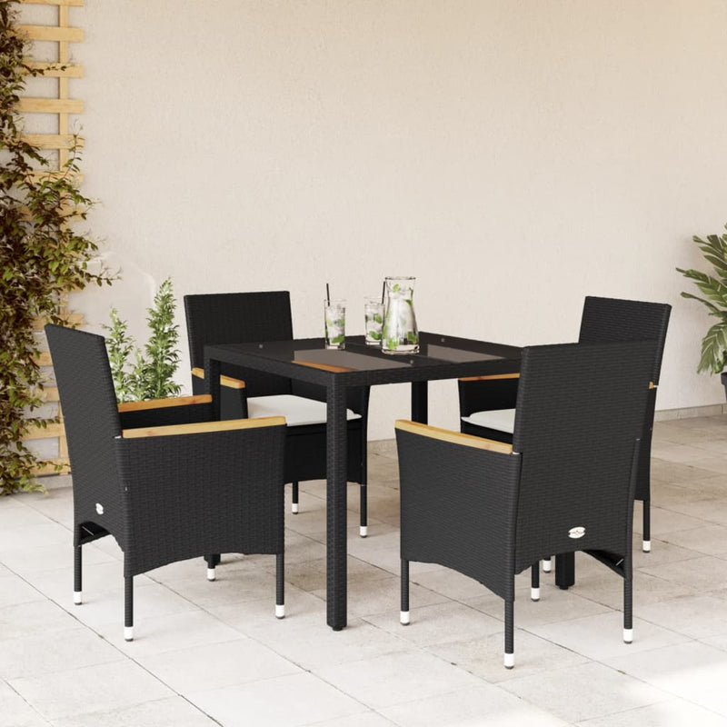 Set mobilier de grădină cu perne 5 piese negru poliratan&sticlă