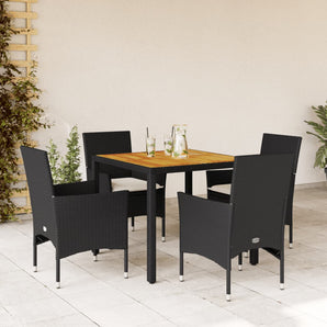 Set mobilier grădină perne 5 piese negru poliratan/lemn acacia