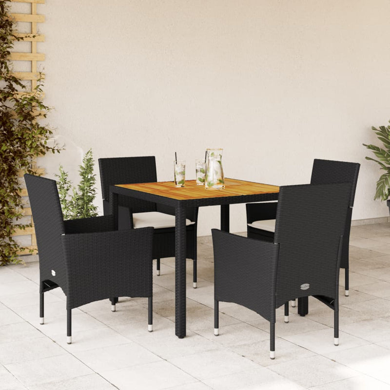 Set mobilier grădină perne 5 piese negru poliratan/lemn acacia