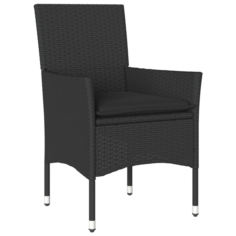 Set mobilier grădină perne 3 piese negru poliratan/lemn acacia