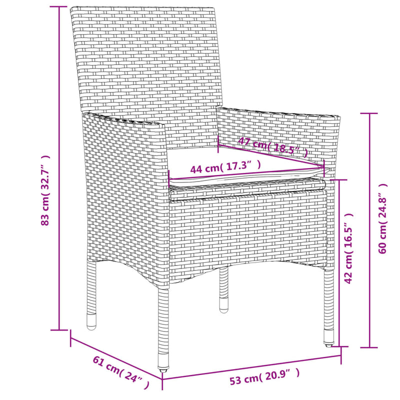 Set mobilier grădină perne 3 piese negru poliratan/lemn acacia