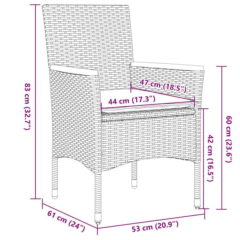 Set mobilier de grădină cu perne 3 piese negru poliratan&sticlă