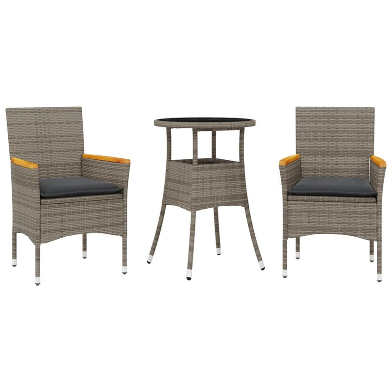 Set mobilier de grădină cu perne 3 piese gri poliratan & sticlă