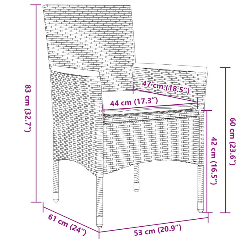 Set mobilier de grădină cu perne 3 piese gri poliratan & sticlă