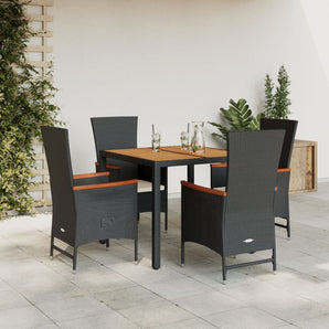 Set mobilier de grădină cu perne, 5 piese, negru, poliratan