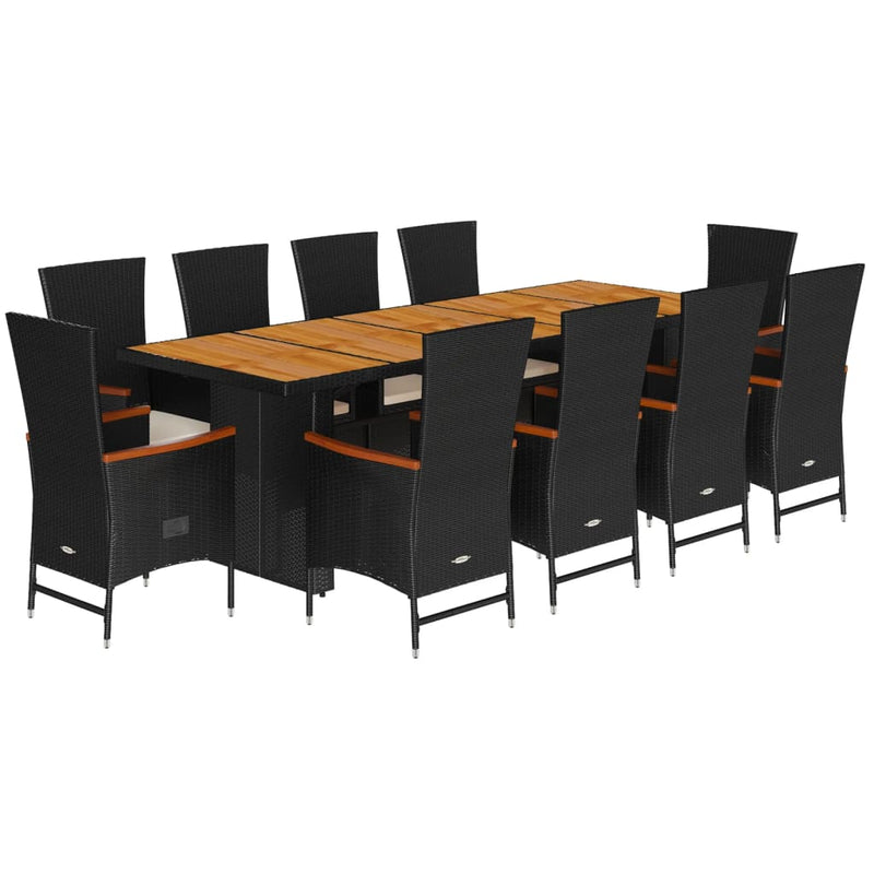 Set mobilier de exterior cu perne, 11 piese, negru, poliratan