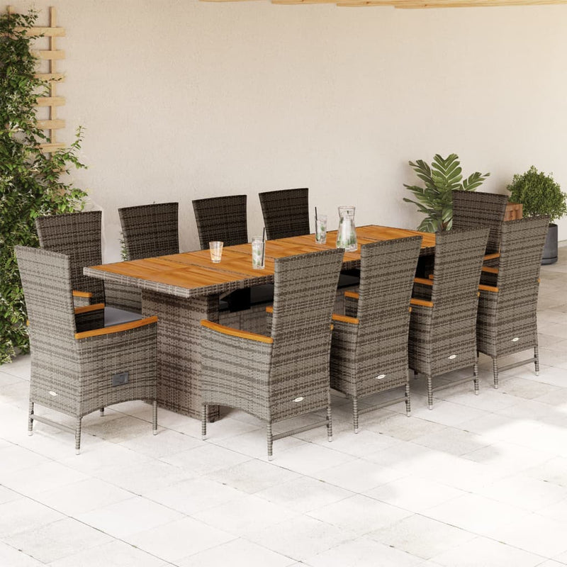 Set mobilier de grădină cu perne, 11 piese, gri, poliratan
