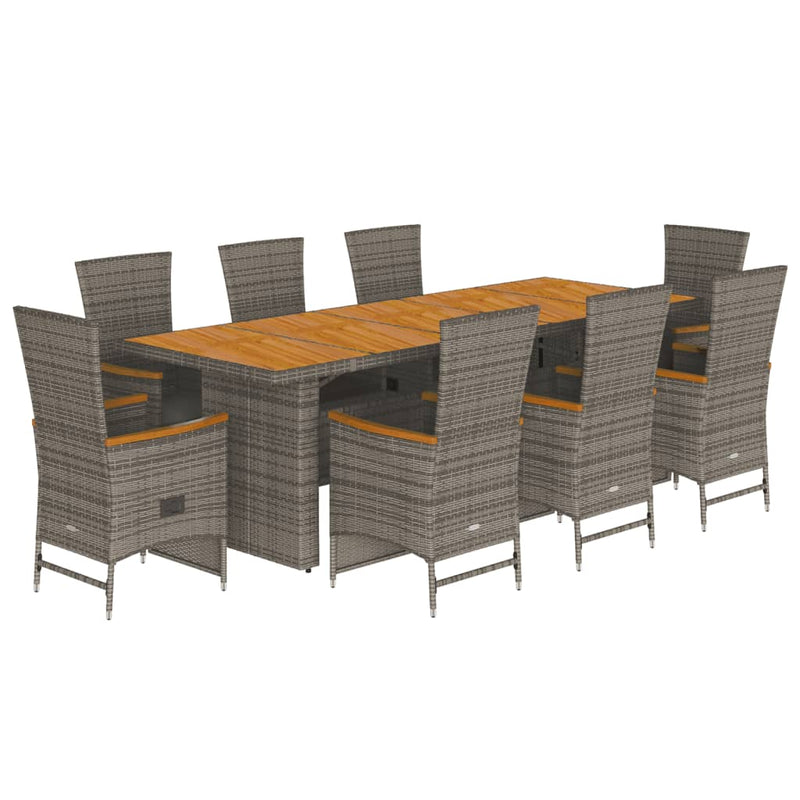 Set mobilier grădină cu perne, 9 piese, gri, poliratan