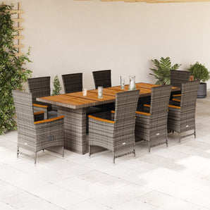 Set mobilier grădină cu perne, 9 piese, gri, poliratan