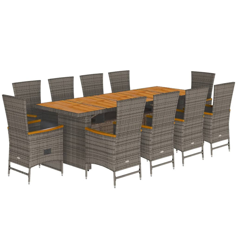 Set mobilier de grădină cu perne, 11 piese, gri, poliratan