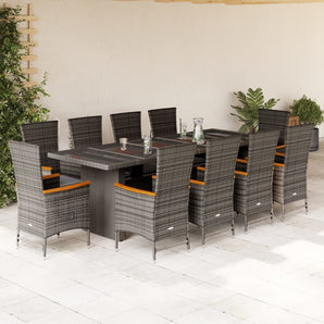 Set mobilier de grădină cu perne, 11 piese, gri, poliratan