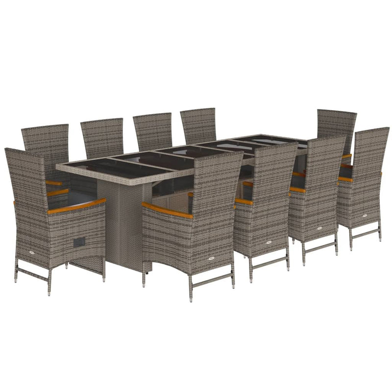 Set mobilier de grădină cu perne, 11 piese, gri, poliratan