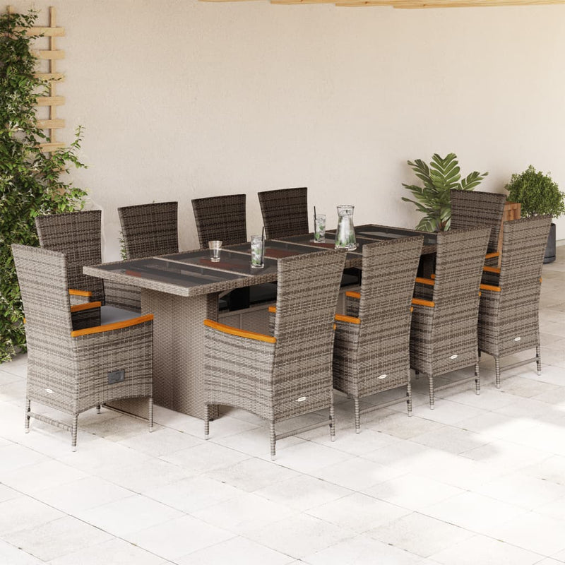 Set mobilier de grădină cu perne, 11 piese, gri, poliratan