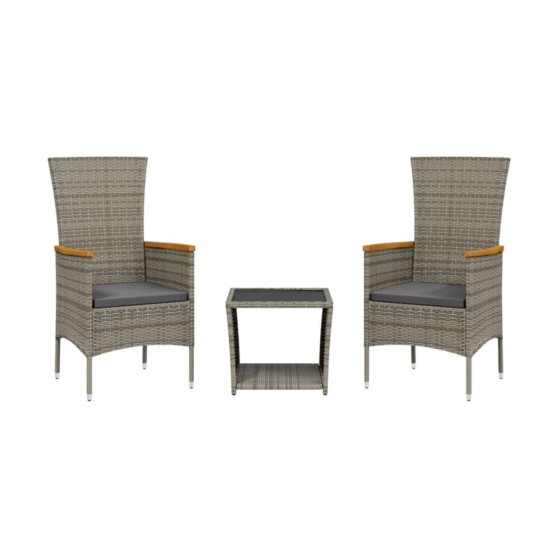 Set mobilier de grădină cu perne, 3 piese, gri, poliratan